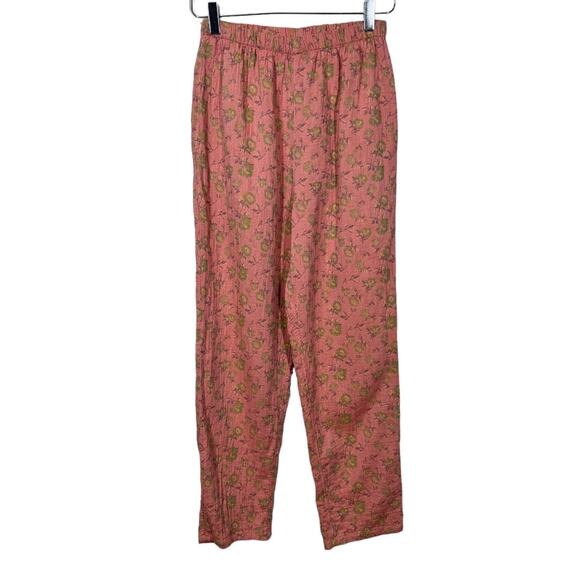 Boho Floral Gauze Textured Cotton Straight Leg Pants Medium Pink Cottage Printed - Picture 1 of 5